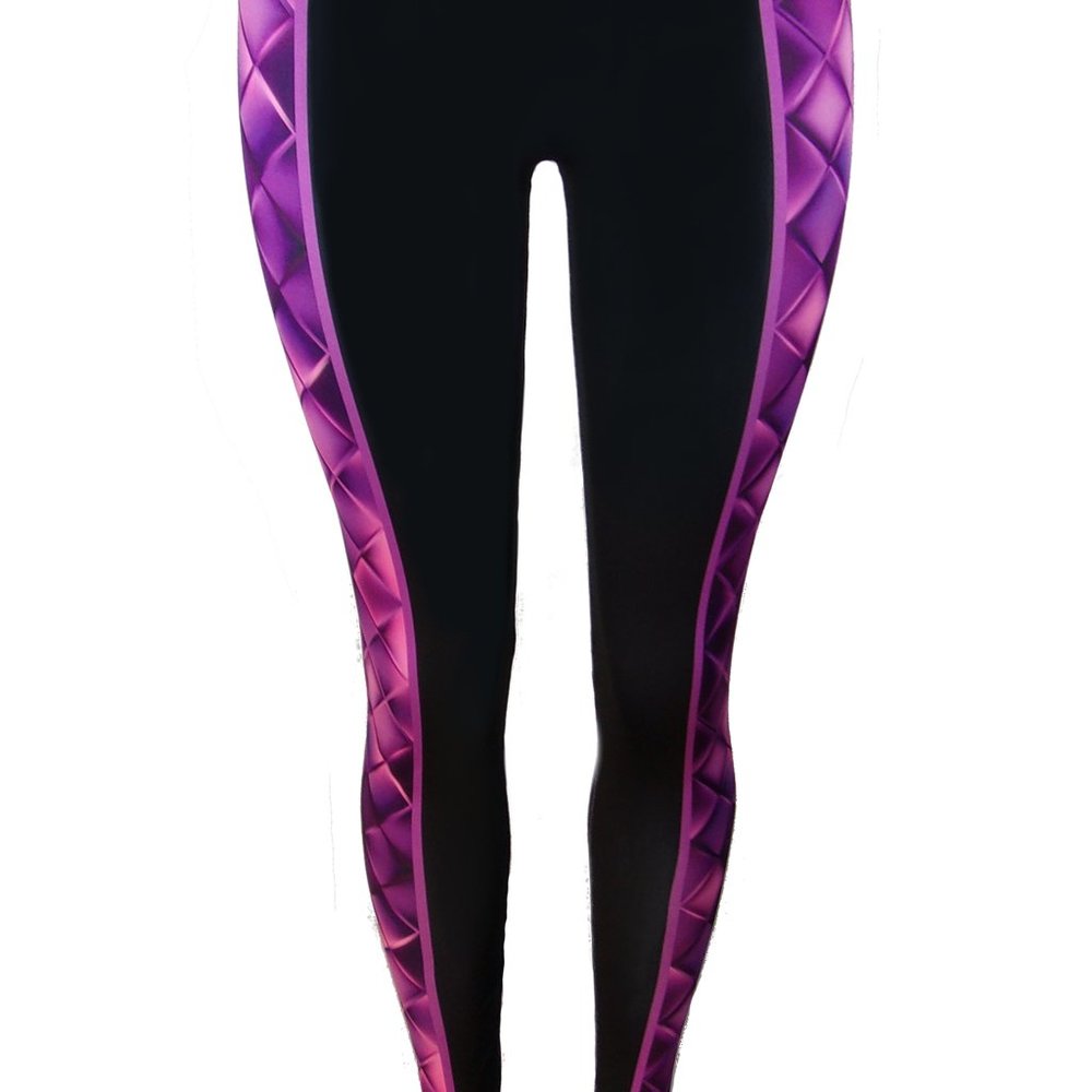 Women's Leggings, Purple Diamond on Black, NWOT, M